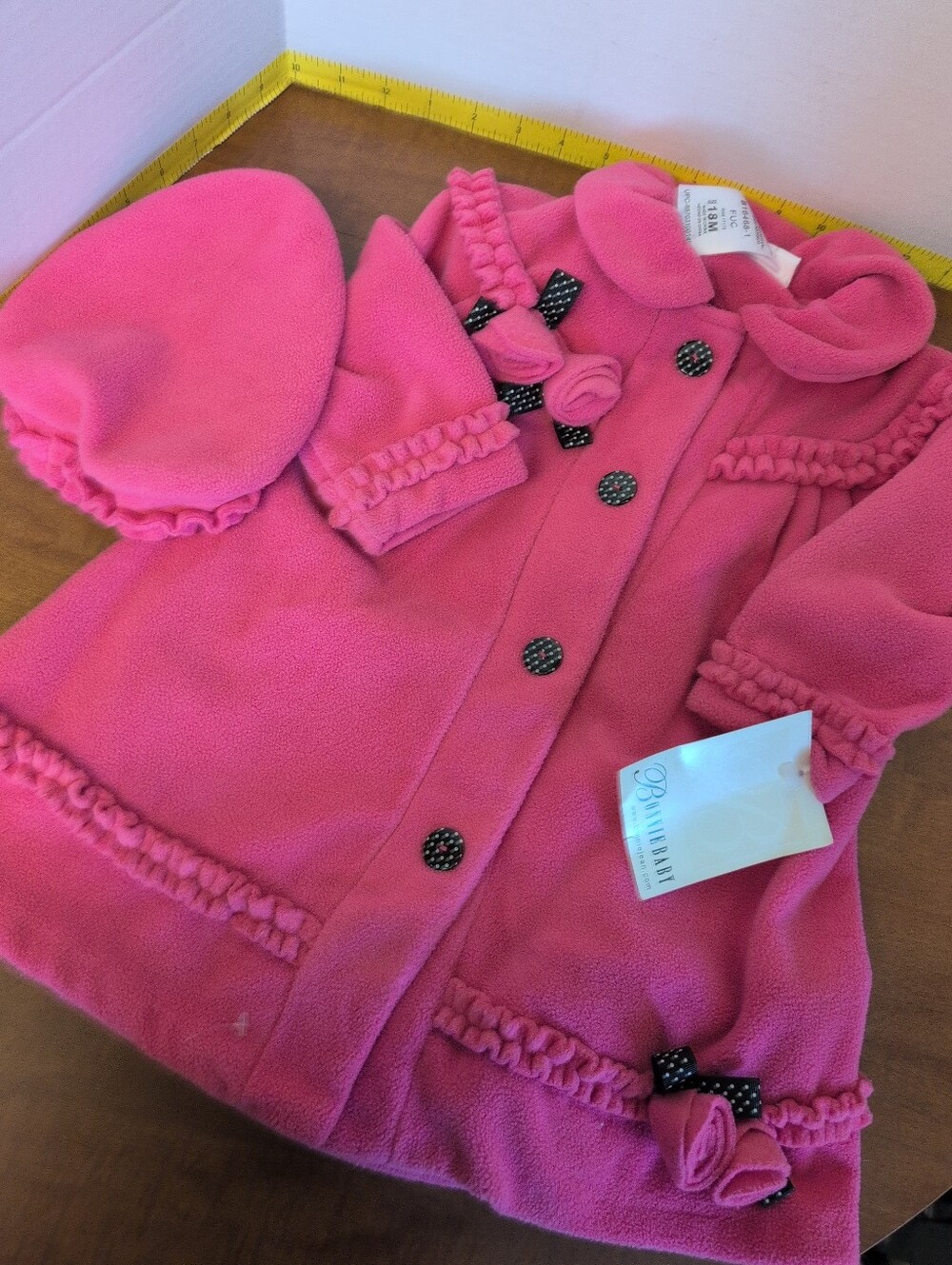 Bonnie Jean Hot Pink Girls' Fleece Pea Coat with Matching Hat